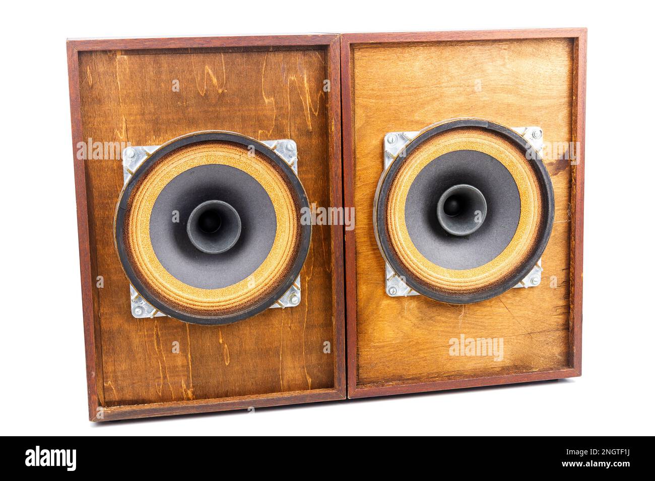Two vintage speakers with full range drivers isolated on white