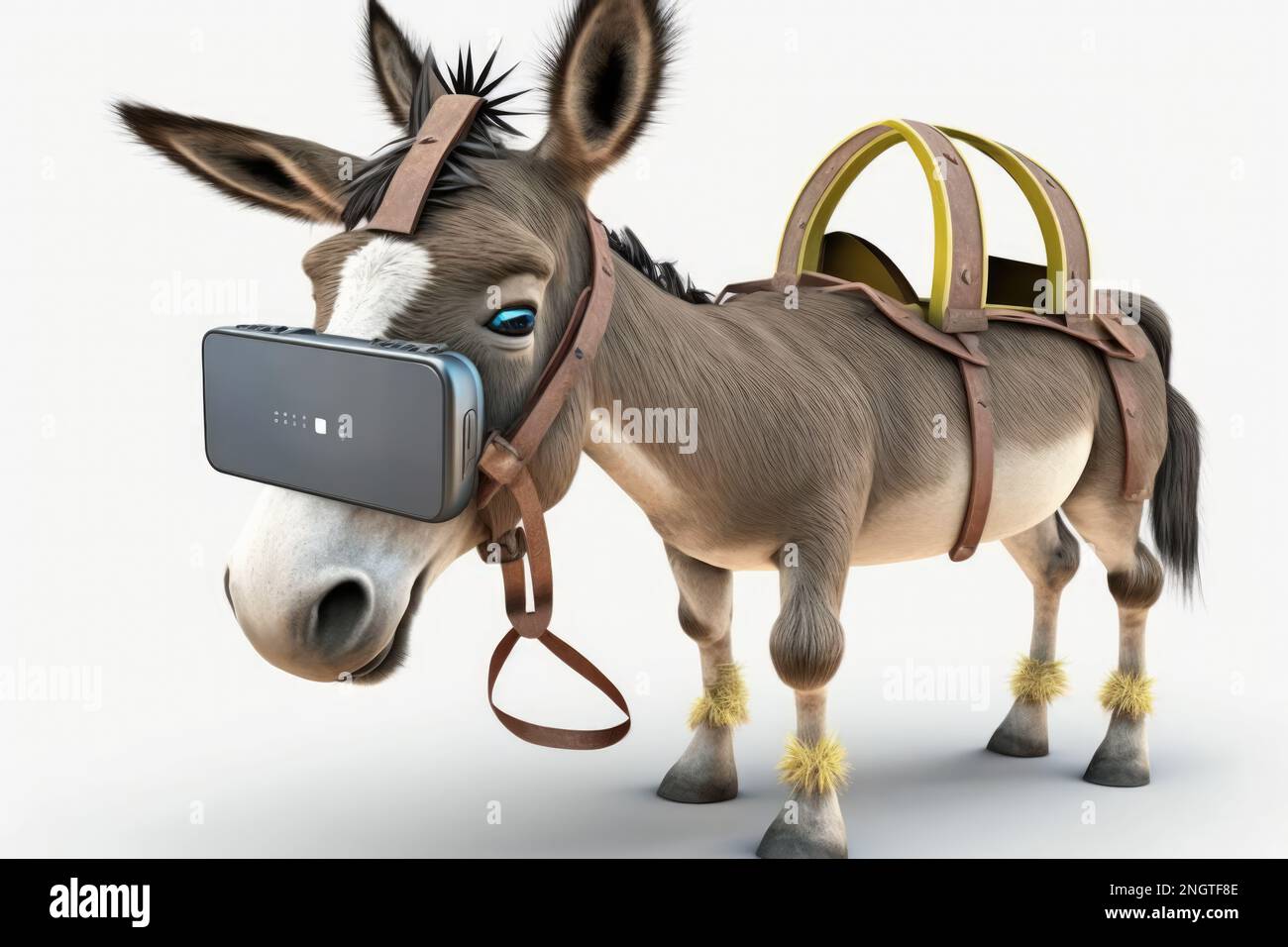 Adorable Smiling Funny Donkey with VR Headset. A Cute and Entertaining