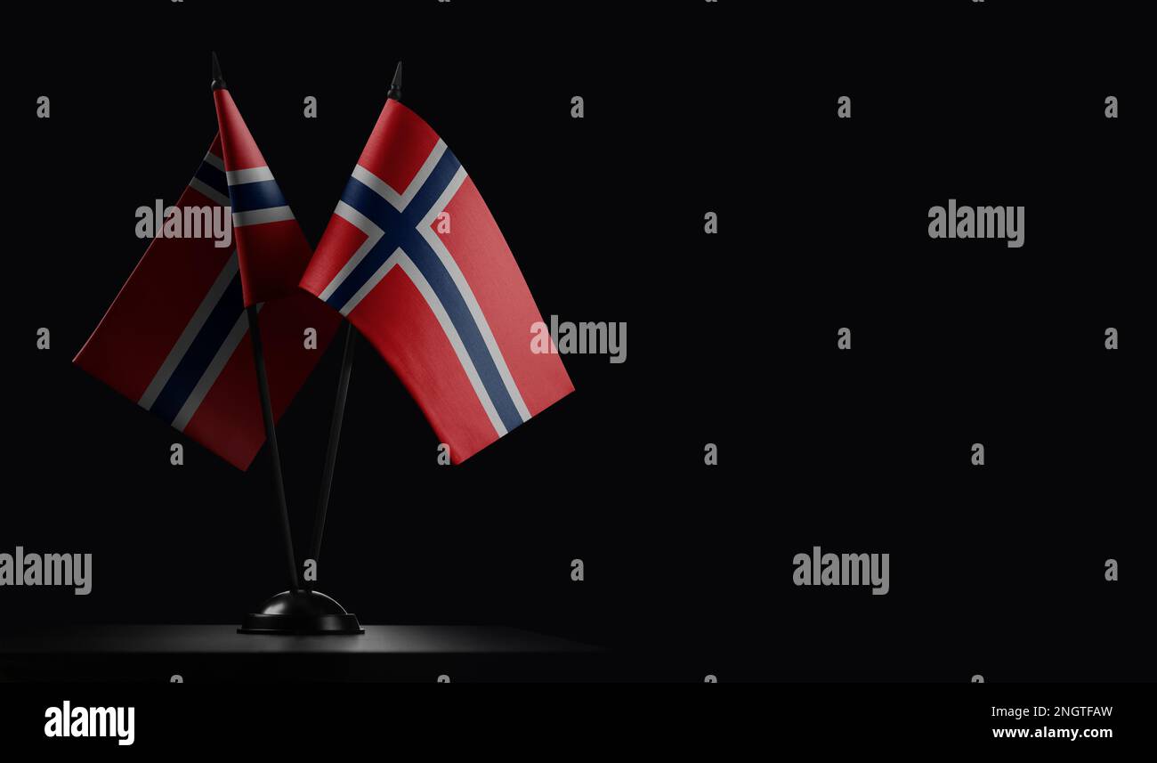 Small national flags of the Norway on a black background Stock Photo ...