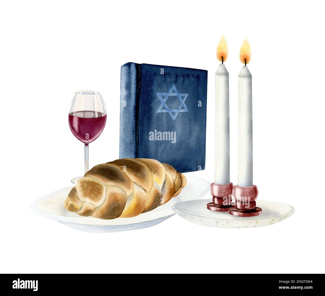 Shabbat Shalom watercolor composition for Jewish designs, Saturday eve