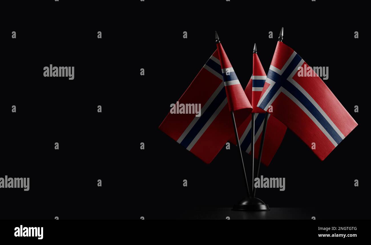 Small national flags of the Norway on a black background Stock Photo ...