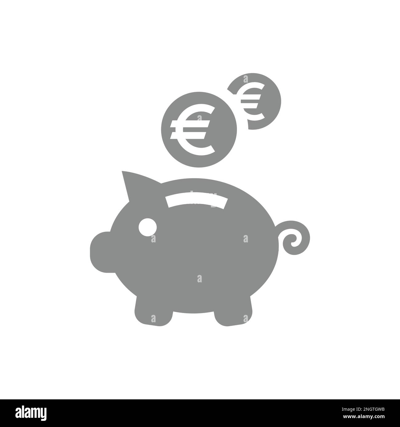 Piggy bank and euro coin vector icon. Savings, money and finance fill symbol. Stock Vector
