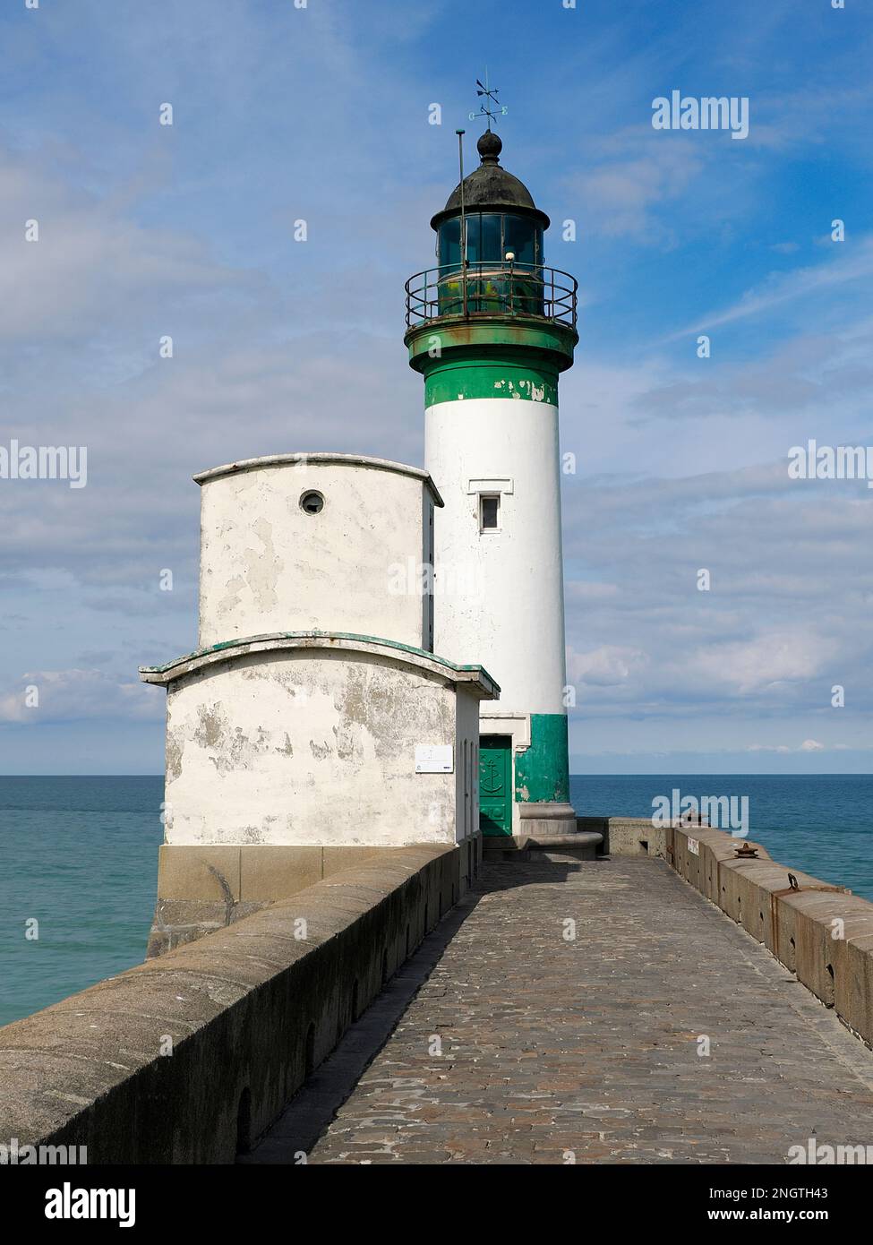 Lighthouse of Le Treport, a commune in the Seine-Maritime department in Normandy, in northwestern France. Stock Photo