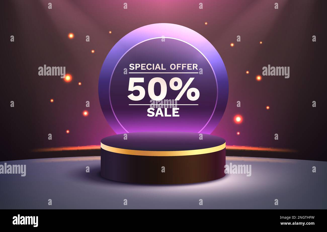 Mega sale special offer, Stage podium percent, Stage Podium Scene with for Award, Decor element background. Vector illustration Stock Vector