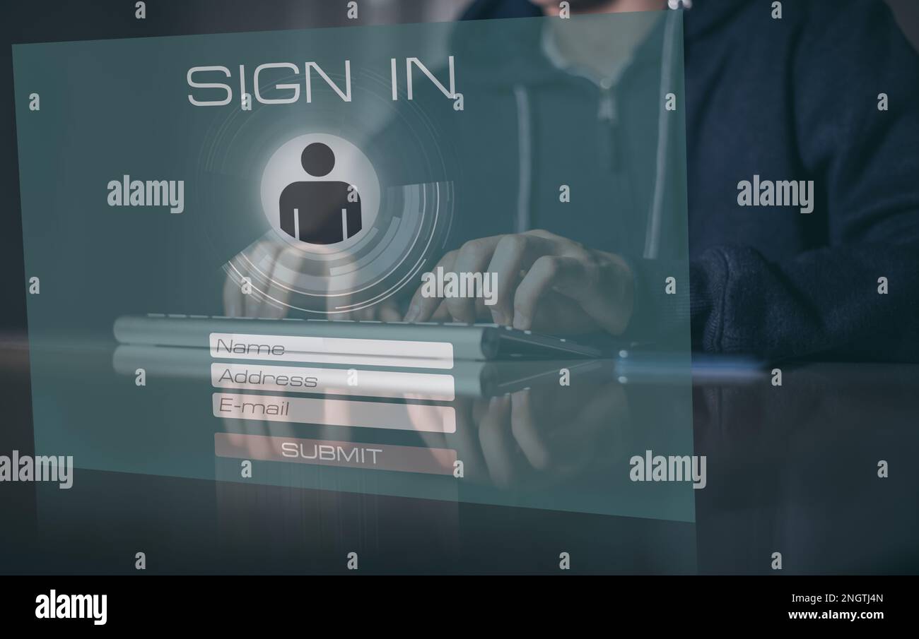 Man sign up and login. Registration, enter, sign in, membership concept ...