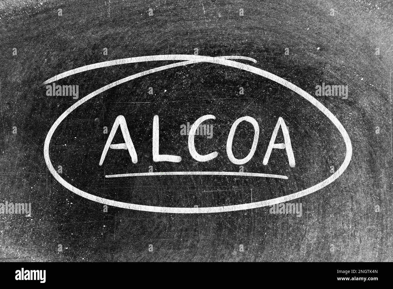White chalk hand writing in word ALCOA (Abbreviation of Attributable ...