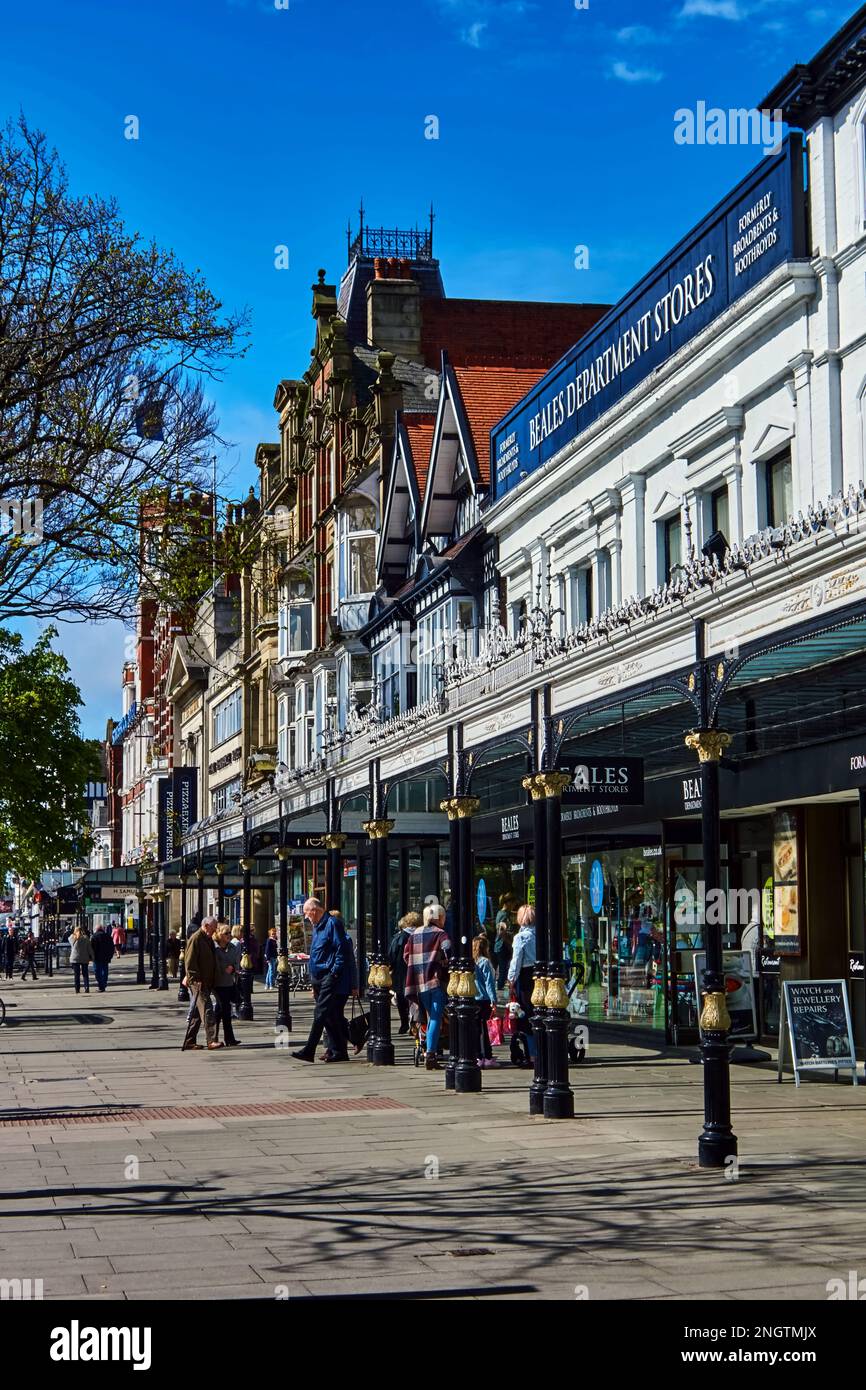 Shoppers on Lord Street in Southport town centre, outside Beales Department Store. Merseyside