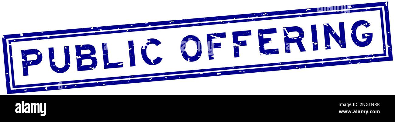 Grunge blue public offering word square rubber seal stamp on white background Stock Vector
