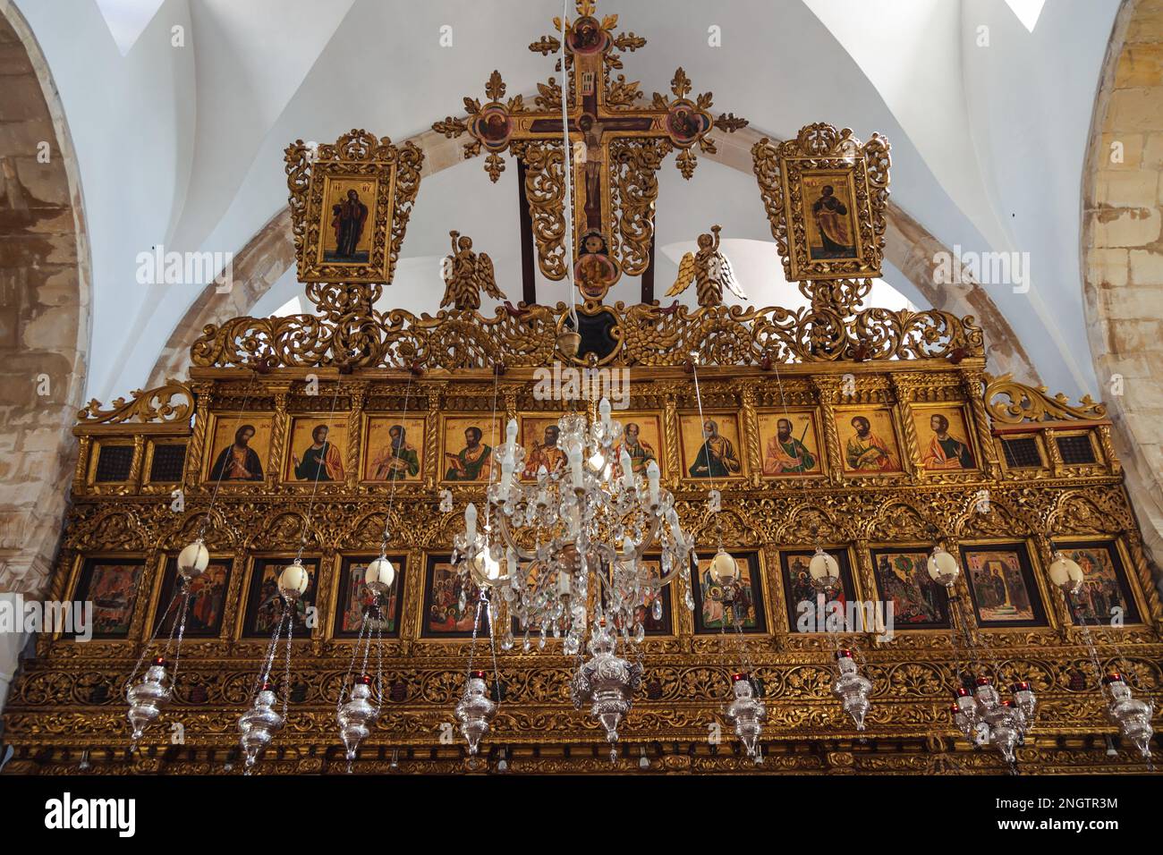 Iconostasis in Monastery of the Holy Cross in Omodos village in Troodos ...