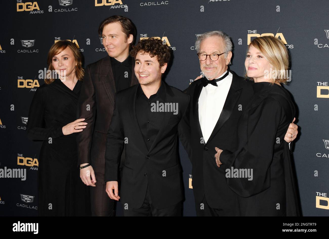 Beverly Hills, California, USA. 18th Feb, 2023. (L-R) Kristie Macosko Krieger, Paul Dano, Gabriel LaBelle, Steven Spielberg, and Kate Capshaw attend the 75th Directors Guild of America Awards at The Beverly Hilton on February 18, 2023 in Beverly Hills, California. Credit: Jeffrey Mayer/Jtm Photos/Media Punch/Alamy Live News Stock Photo