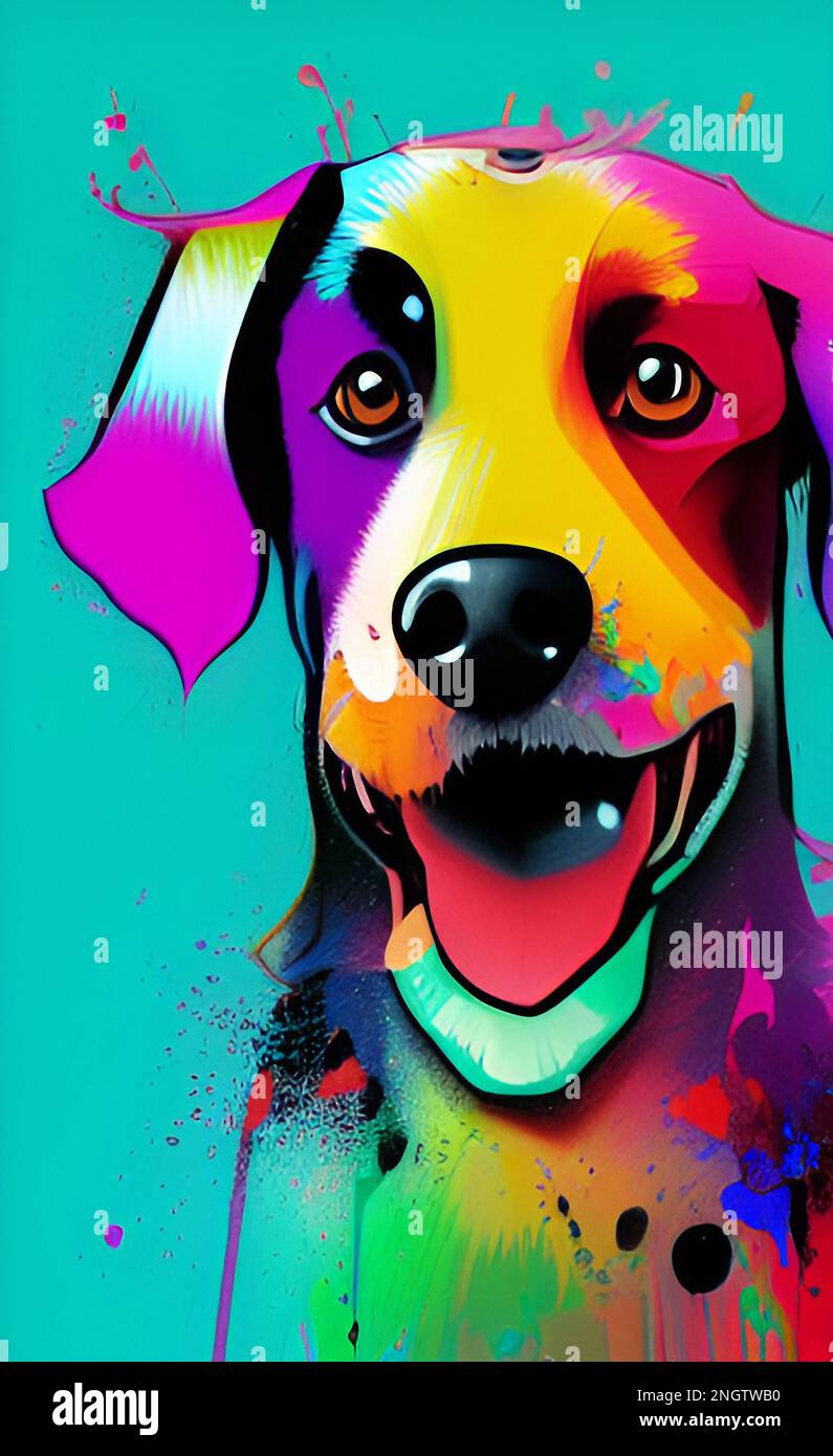 Colorful Dog Art, Fine Art Painting, Illustration Mascot Drawing. Suitable for Printing