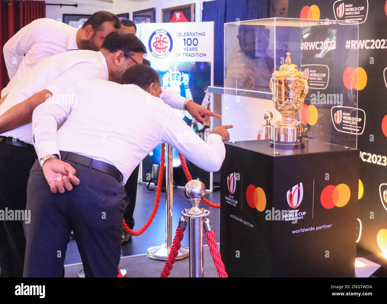 Colombo, Sri Lanka. 19th Feb, 2023. The Webb Ellis Cup will be shown to the public at Ceylonese Rugby & Football Club in Colombo. (Photo by Saman Abesiriwardana/Pacific Press) Credit: Pacific Press Media Production Corp./Alamy Live News Stock Photo