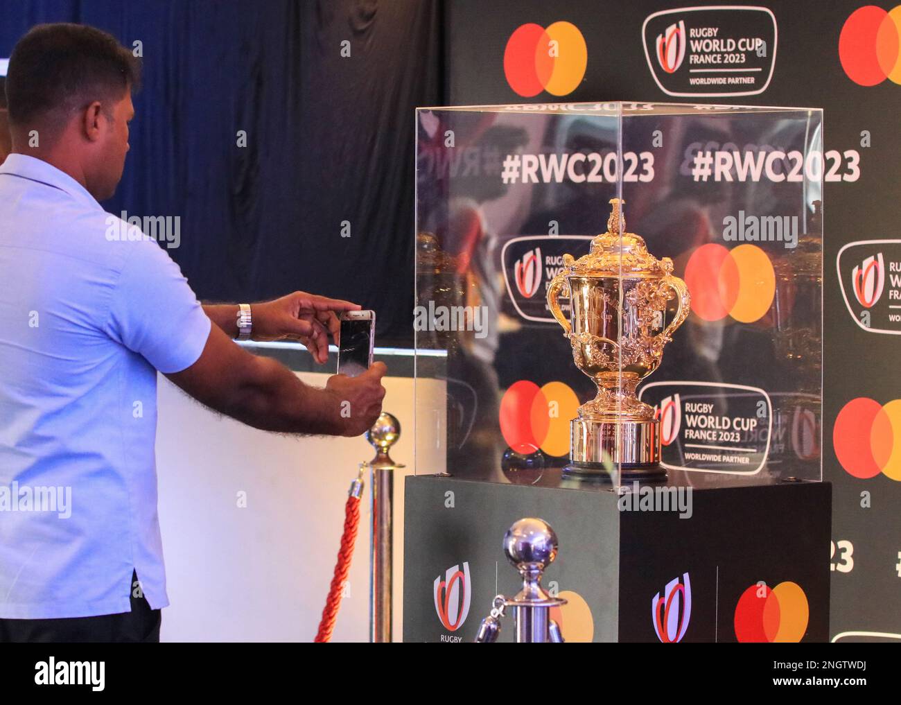 Colombo, Sri Lanka. 19th Feb, 2023. The Webb Ellis Cup will be shown to the public at Ceylonese Rugby & Football Club in Colombo. (Photo by Saman Abesiriwardana/Pacific Press) Credit: Pacific Press Media Production Corp./Alamy Live News Stock Photo