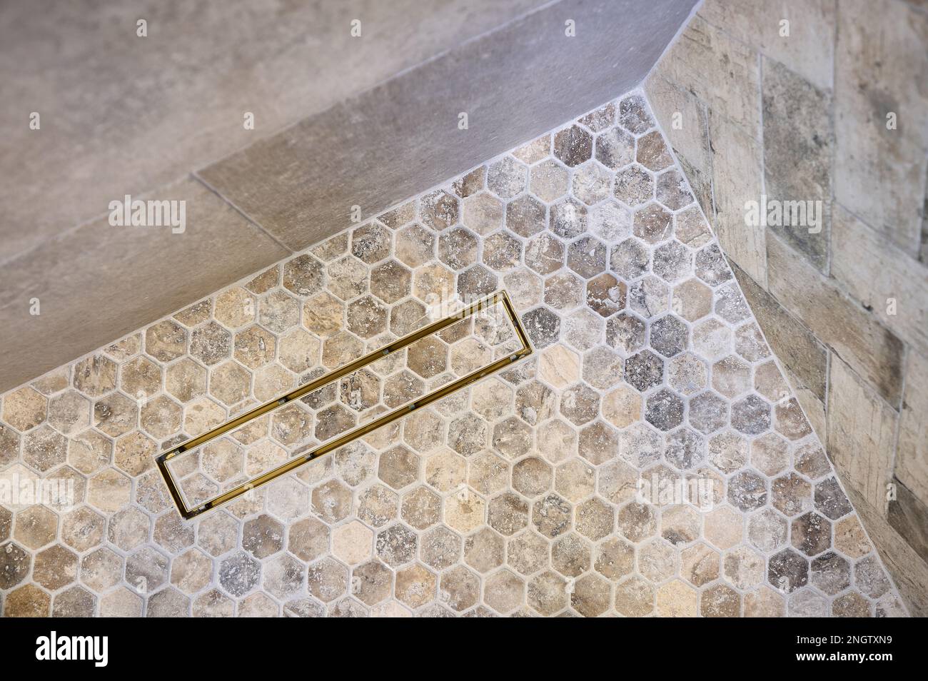 Detail of tile walls and floor in a contemporary shower Stock Photo Alamy