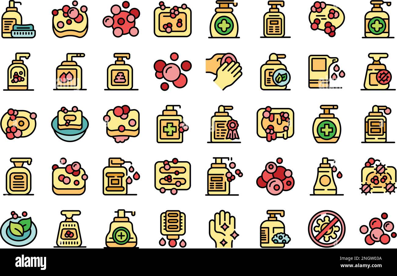Soap icons set outline vector. Spa health. Natural cosmetic color flat ...