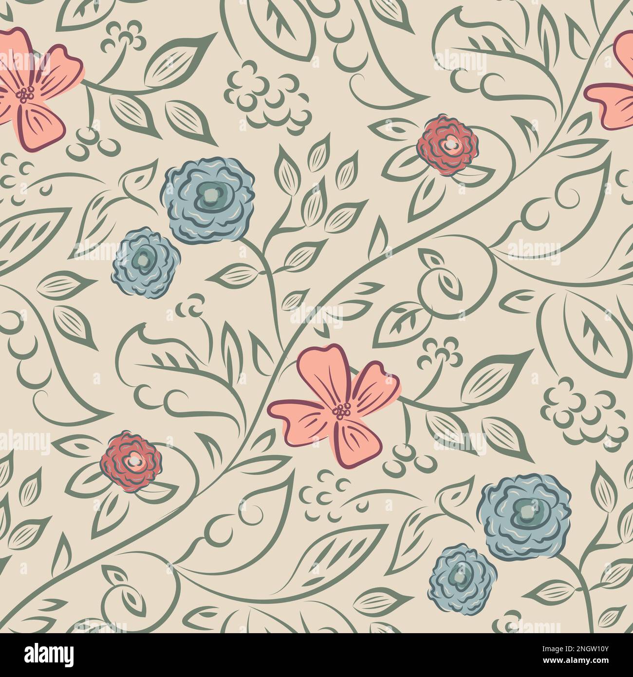 Wildflower seamless vector pattern background. Vintage boho style ...