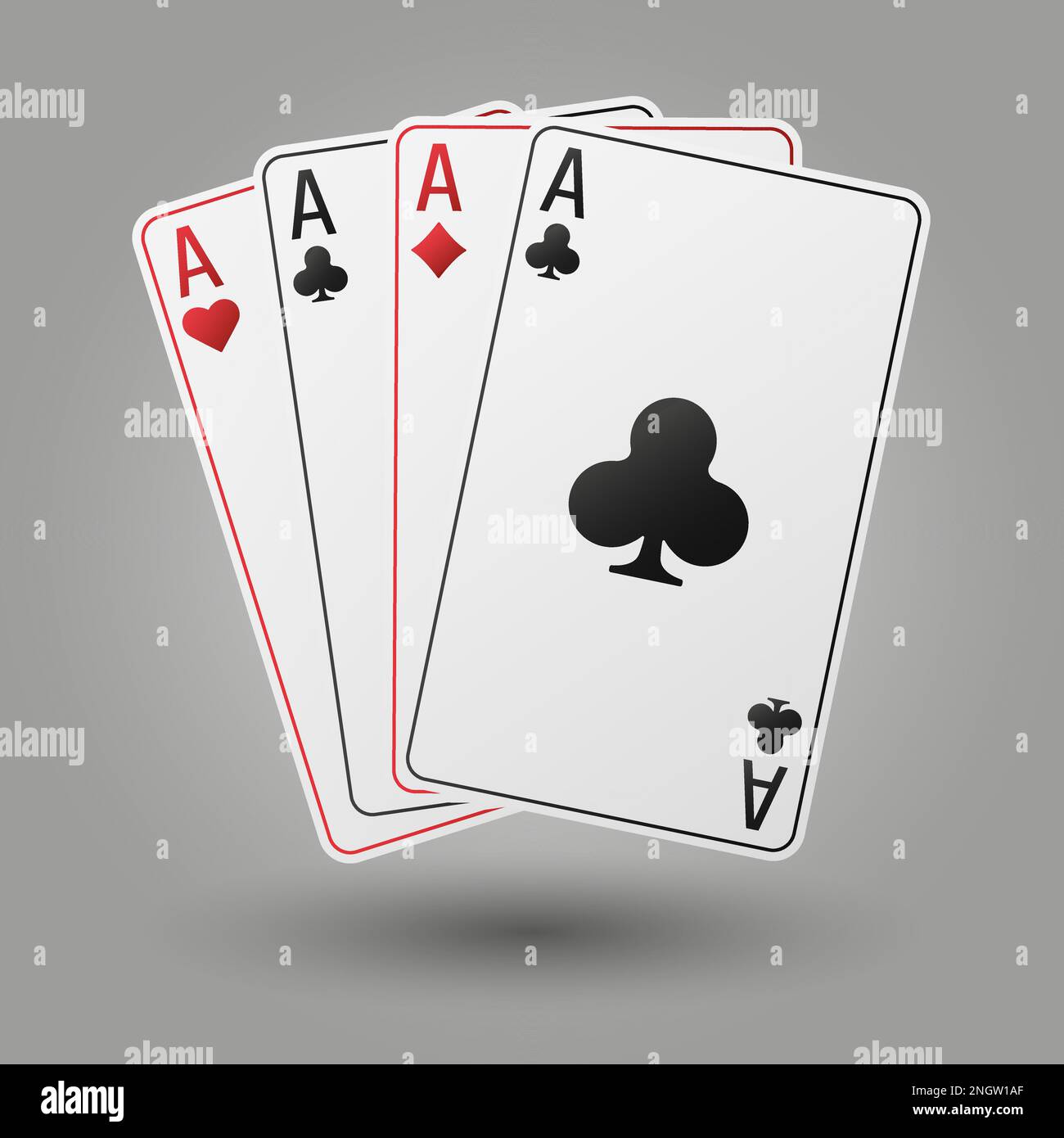 A fan of playing cards consisting of four black and red Ace of Spades