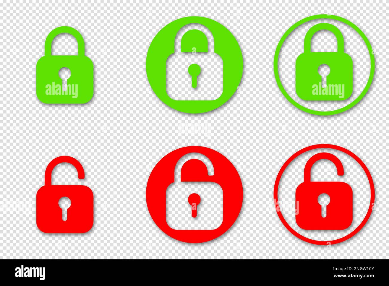 Set of padlock icon, lock and unlock icons. Safety protect symbols
