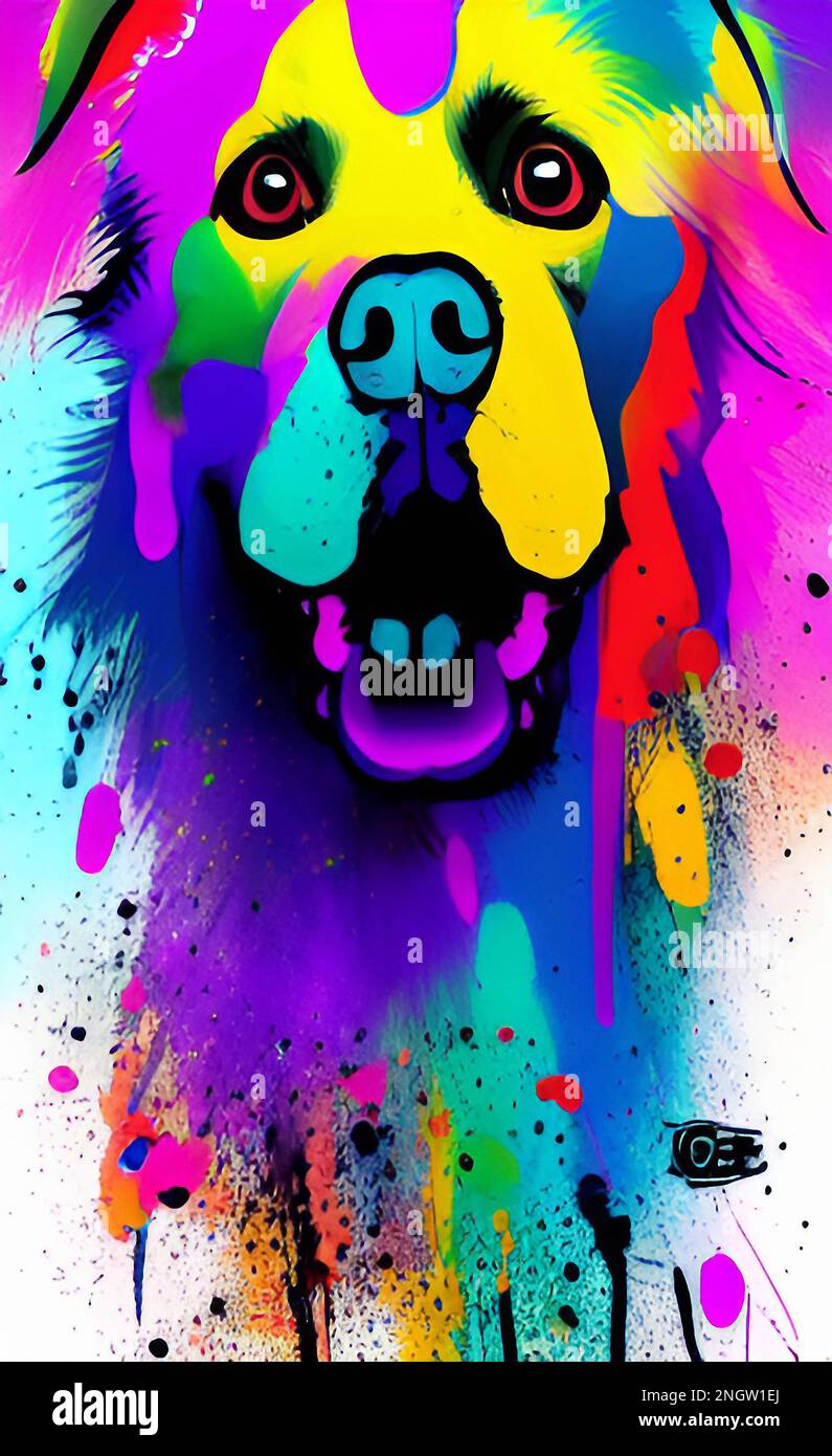Colorful Dog Art, Fine Art Painting, Illustration Mascot Drawing