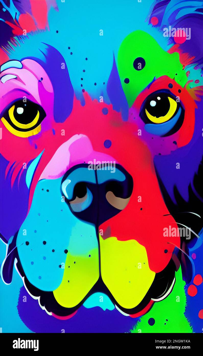 Colorful Dog Art, Fine Art Painting, Illustration Mascot Drawing