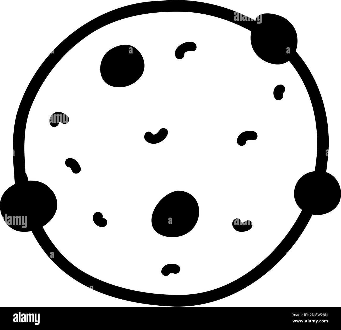 Hand drawn doodle cookie with chocolate crisps. Outline vector