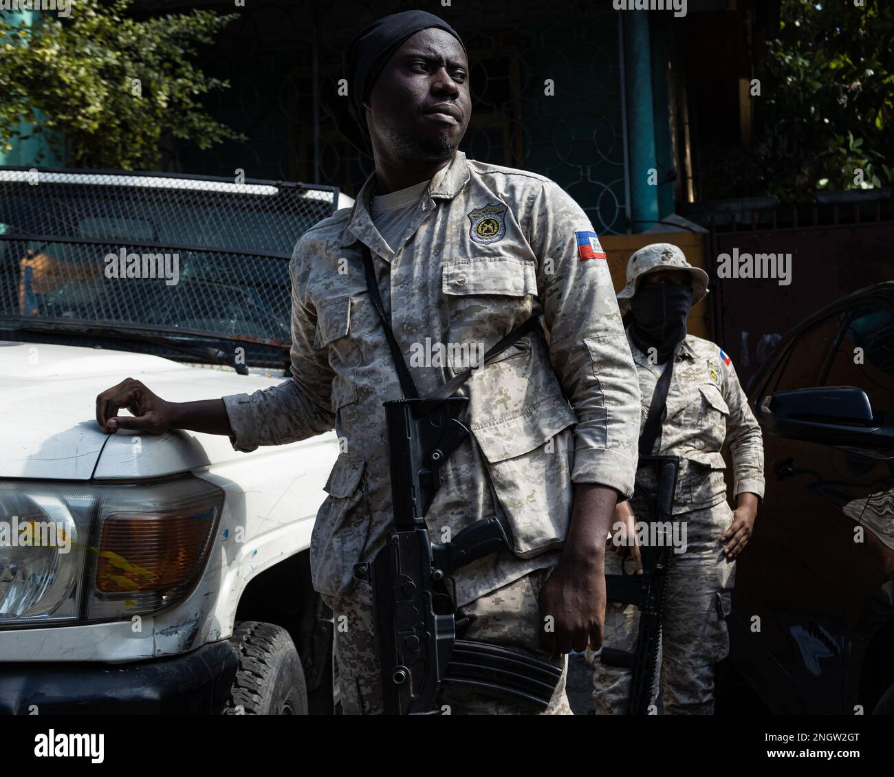 Port Au Prince, Haiti. 18th Nov, 2022. Members of the Haitian National Police monitor protesters in Port-au-Prince, Haiti on Nov, 18, 2022. (Photo by Collin Mayfield/Sipa USA) Credit: Sipa USA/Alamy Live News Stock Photo