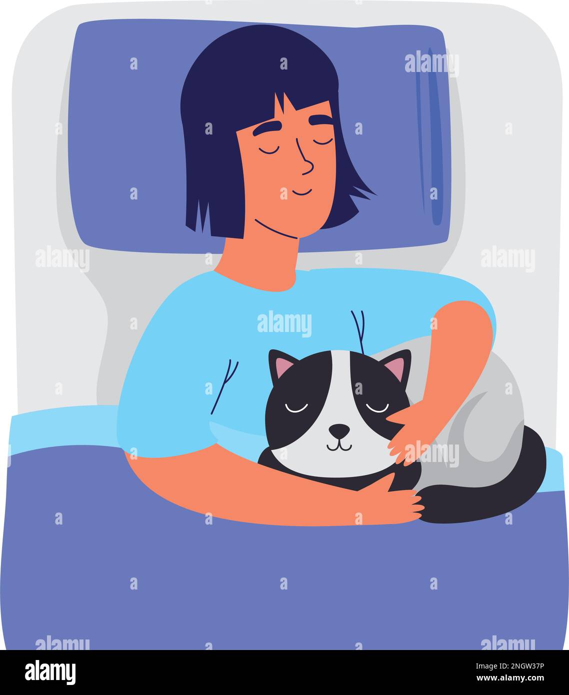 Woman Sleeping With Cat Stock Vector Image And Art Alamy