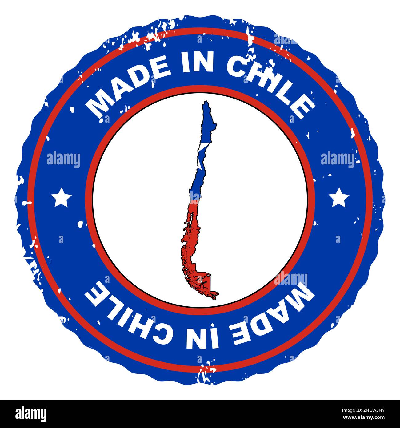 Retro style stamp Made in Chile include the map and flag of Chile Stock