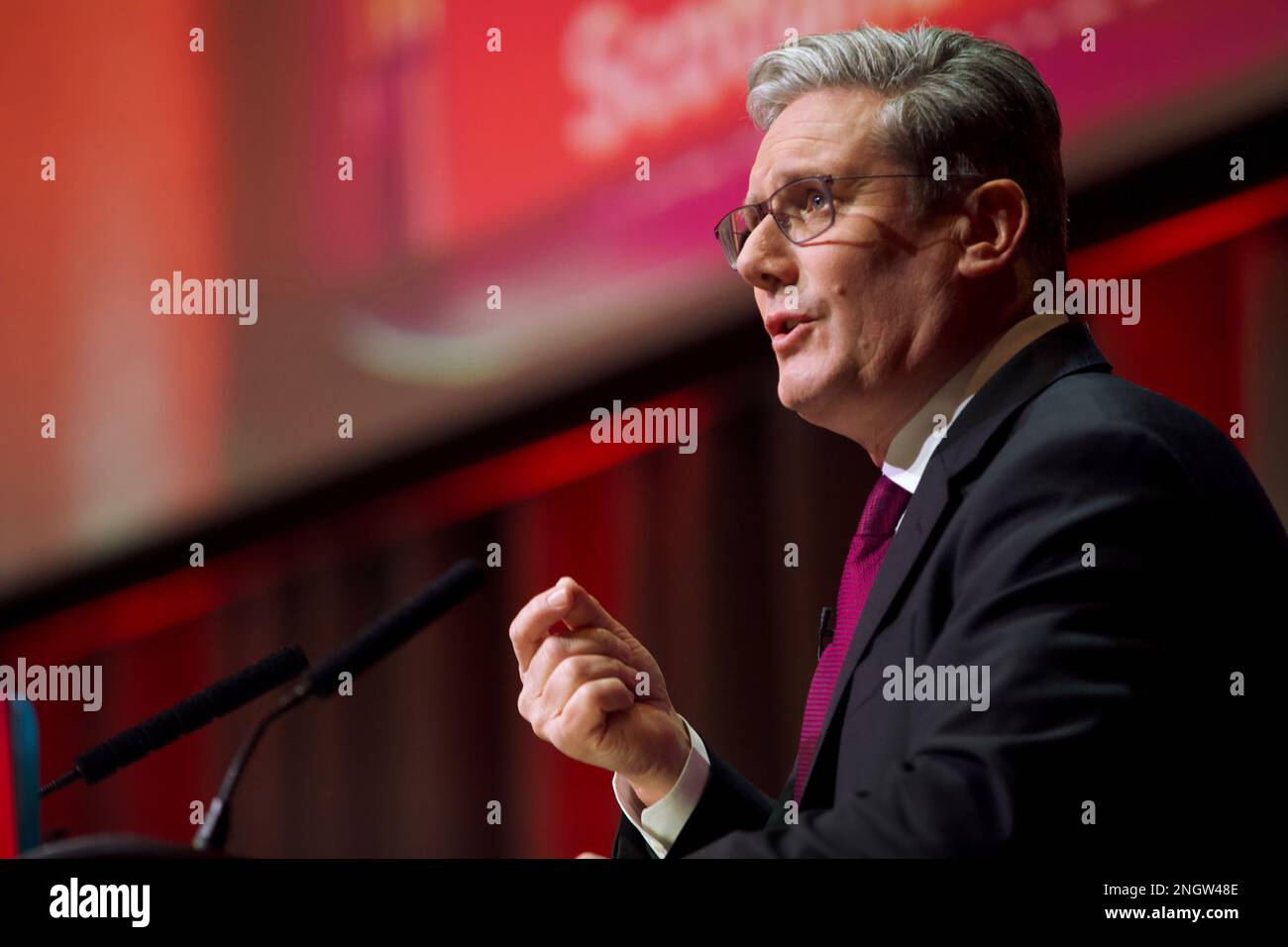 Edinburgh, UK, 19th February 2023: Labour leader Sir Keir Starmer addresses Scottish Labour Party conference. Pic: Terry Murden / Alamy Stock Photo