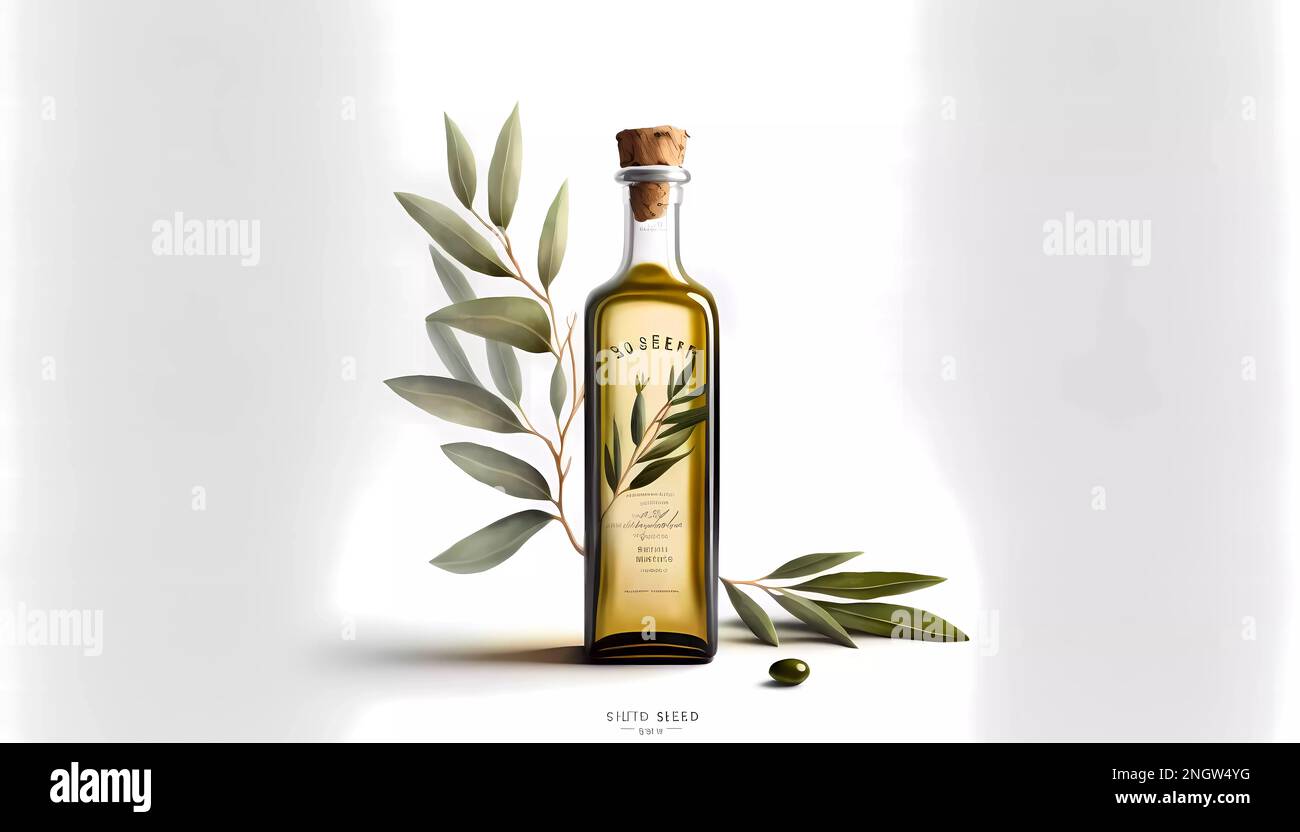 An illustration of an oil olive bottle on a white background Stock Photo