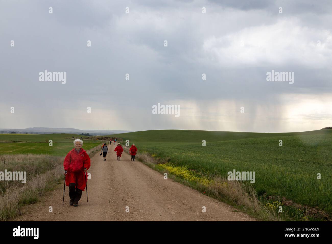 wet spring day along the Camino de los Peregrinos, Itero de la Vega, Castilla y Leon Spain Stock Photo