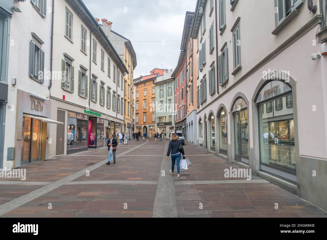 Bergamo, Italy September 30, 2022 Popular shopping street in Bergamo