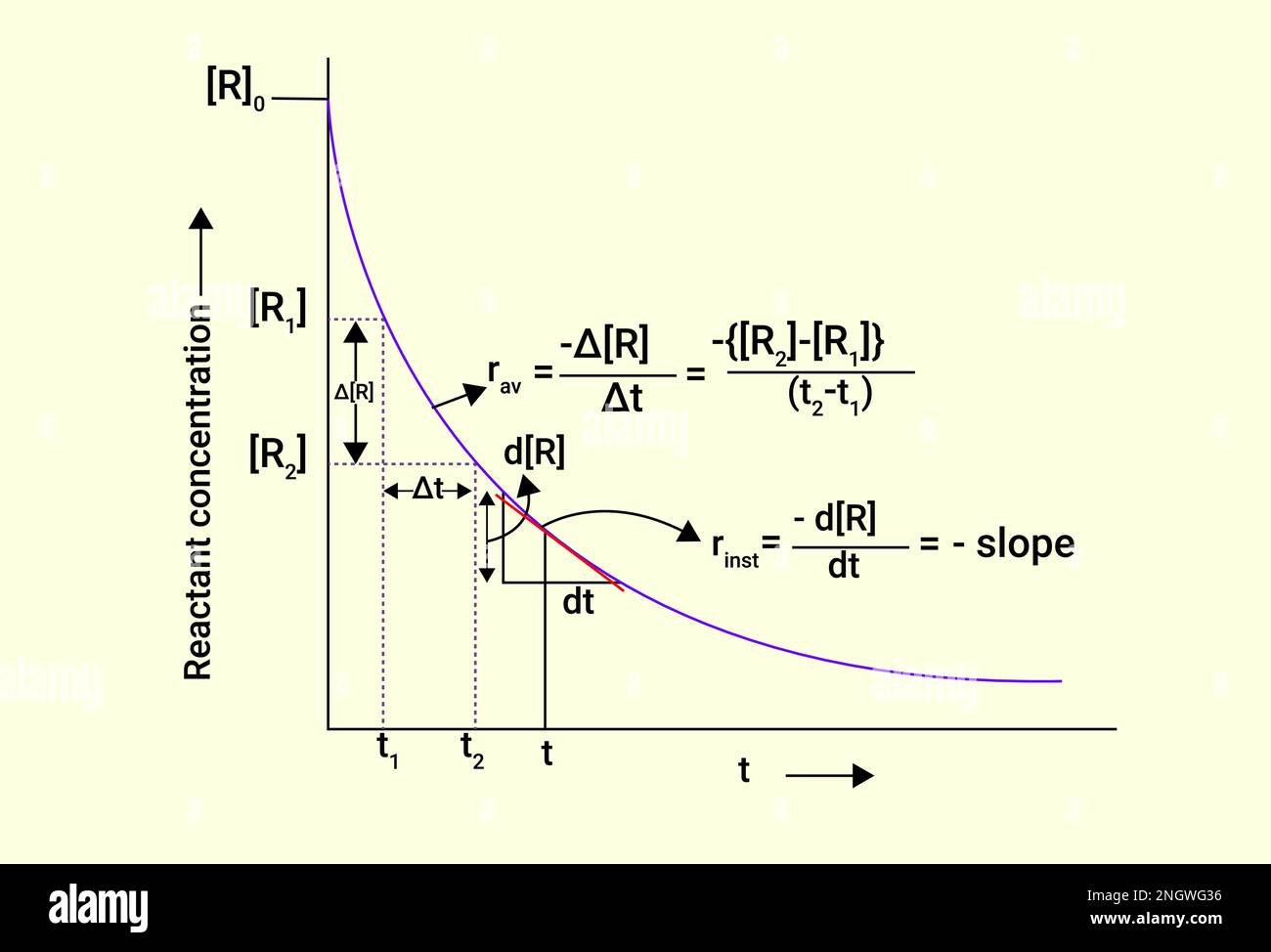 Graph of Reactant concentration with slope Stock Vector