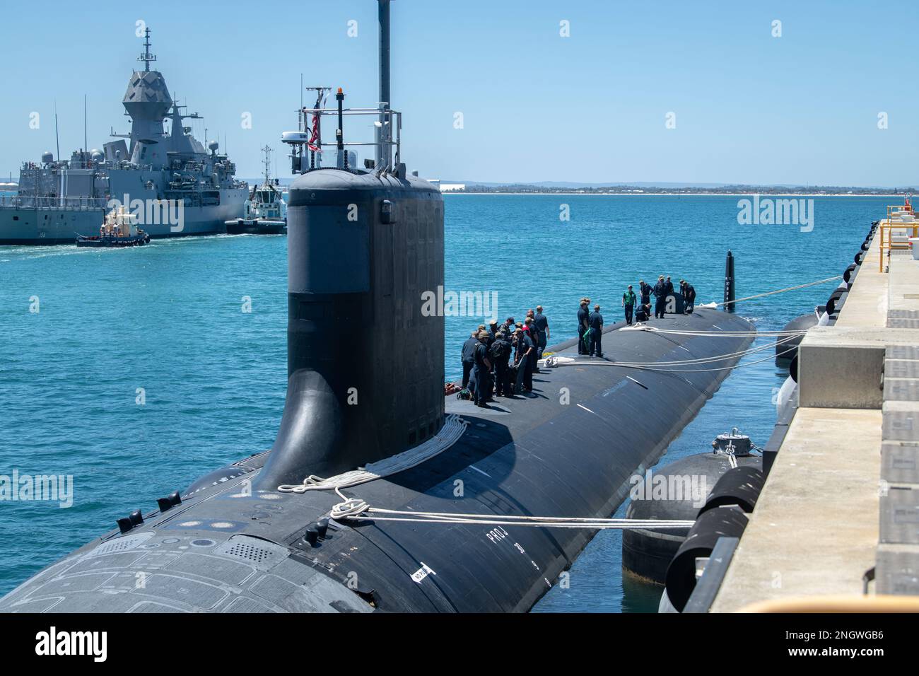 GARDEN ISLAND, Australia - The Virginia-class fast-attack submarine USS Mississippi (SSN 782) moors at Royal Australian Navy HMAS Stirling Naval Base, Nov. 28. Mississippi is currently on patrol in support of national security interests in the U.S. 7th Fleet area of operations. Stock Photo