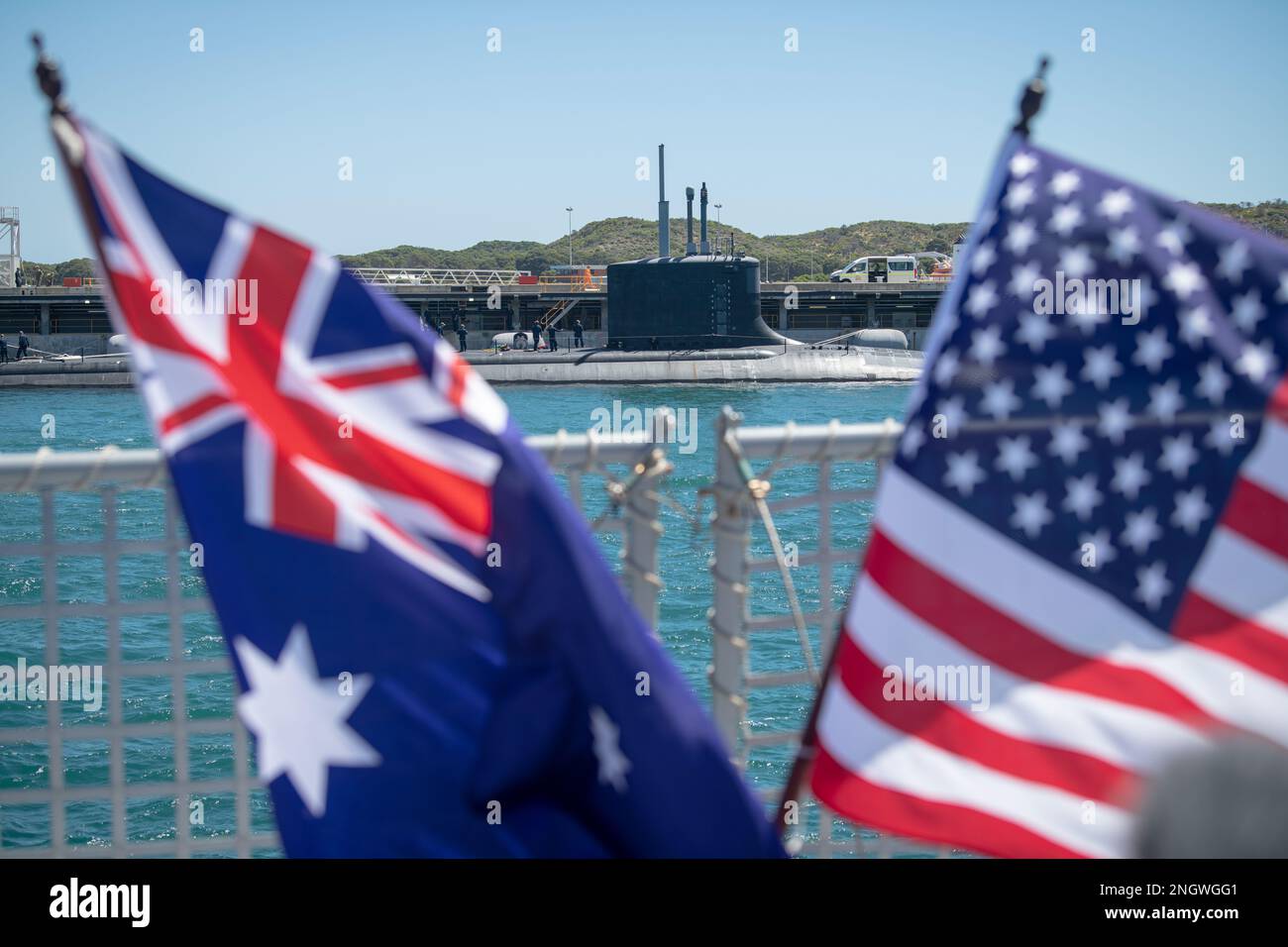 GARDEN ISLAND, Australia - The Virginia-class fast-attack submarine USS Mississippi (SSN 782) is pictured moored at Royal Australian Navy HMAS Stirling Naval Base, Nov. 28. Mississippi is currently on patrol in support of national security interests in the U.S. 7th Fleet area of operations. Stock Photo