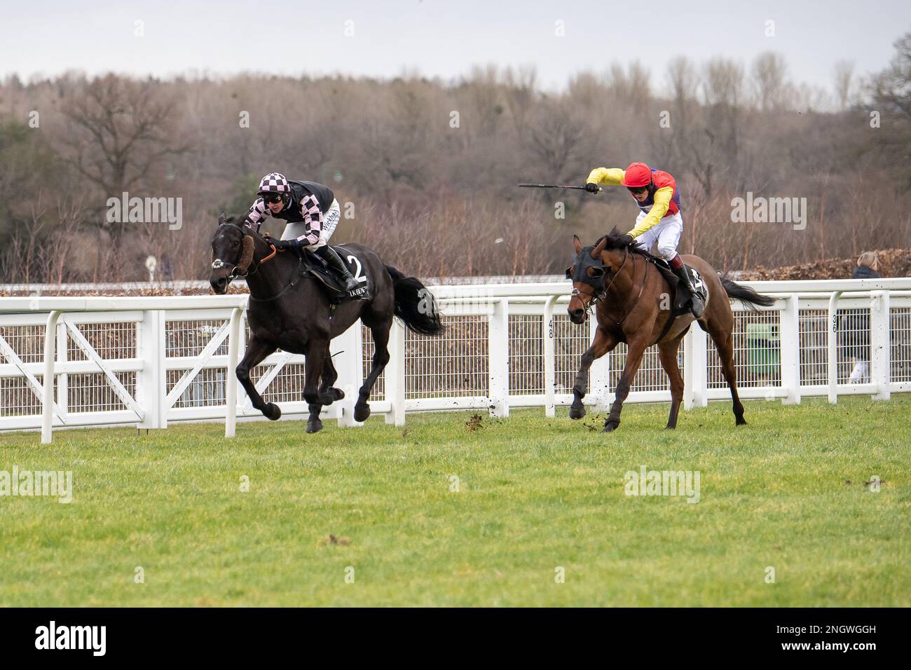 Ascot, Berkshire, UK. 18th February, 2023. Jockey Jack Tudor riding ...