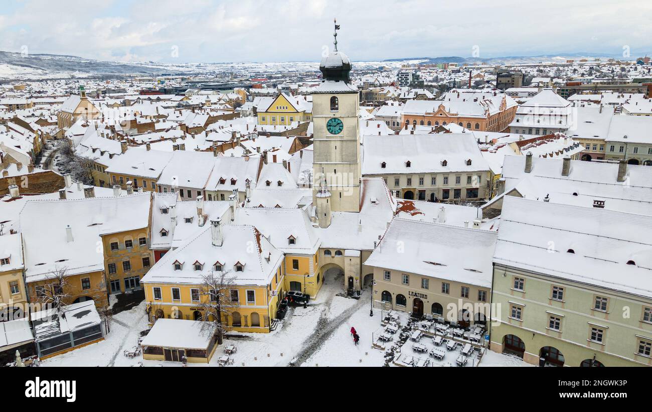 Sibiu, in the center of Transylvania, Romania. View from above with the  Fagaras Mountains in the back. HDR photo. City also known as Hermannstadt  Stock Photo - Alamy