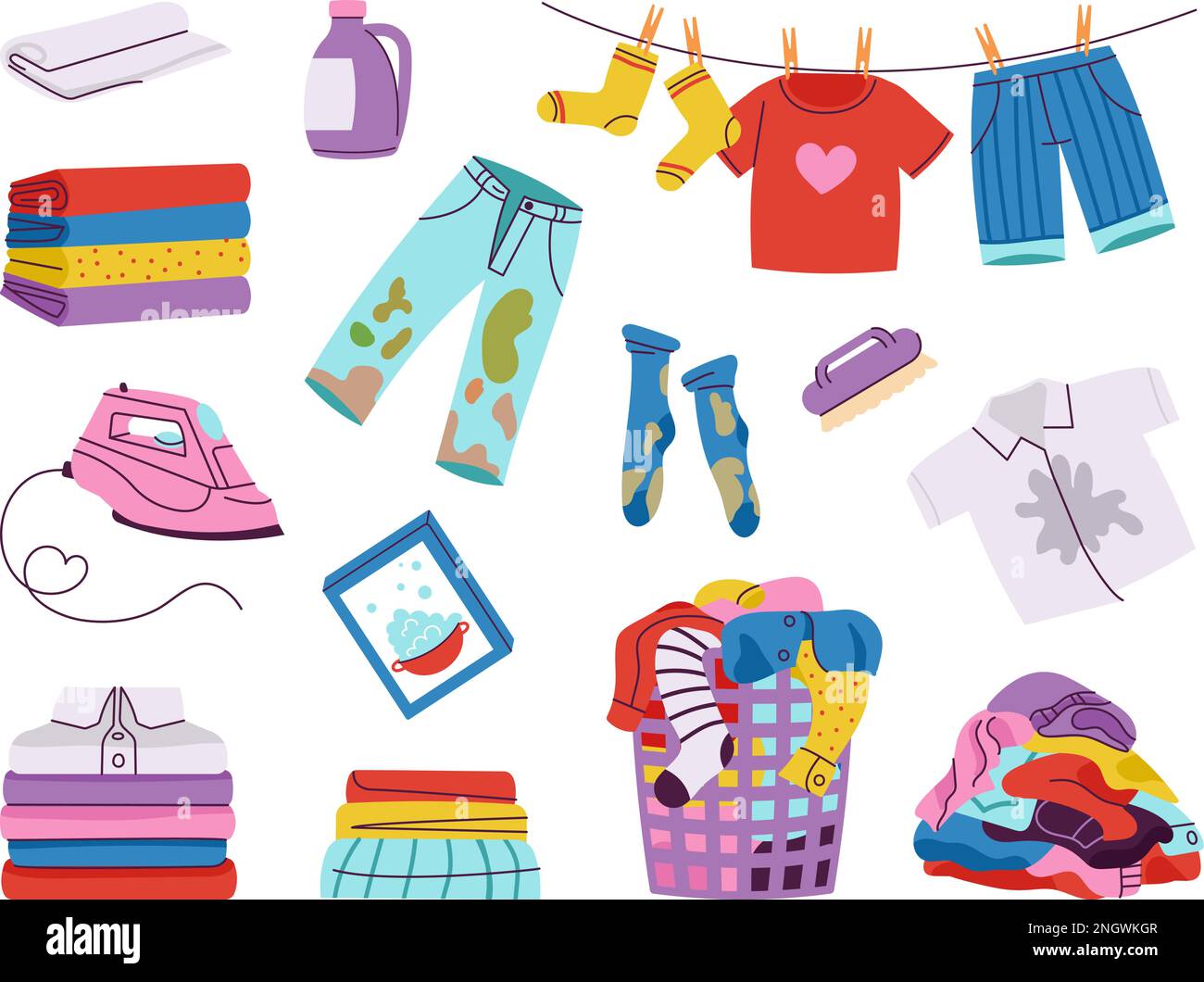 Dirty and clean laundry, stains on children clothes in wash basket