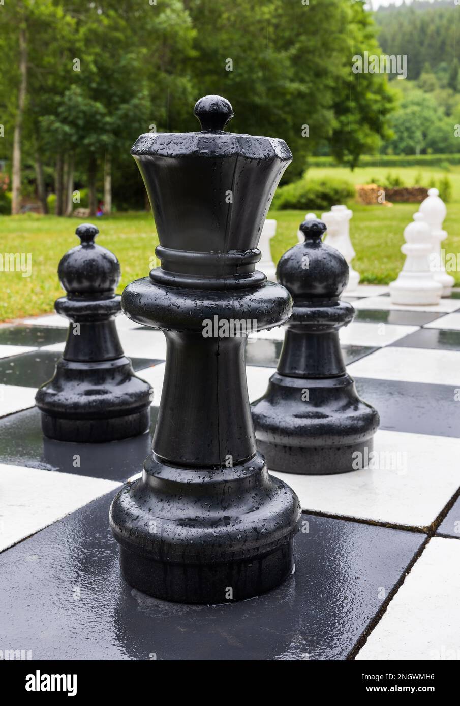 large street chess with figures close-up Stock Photo