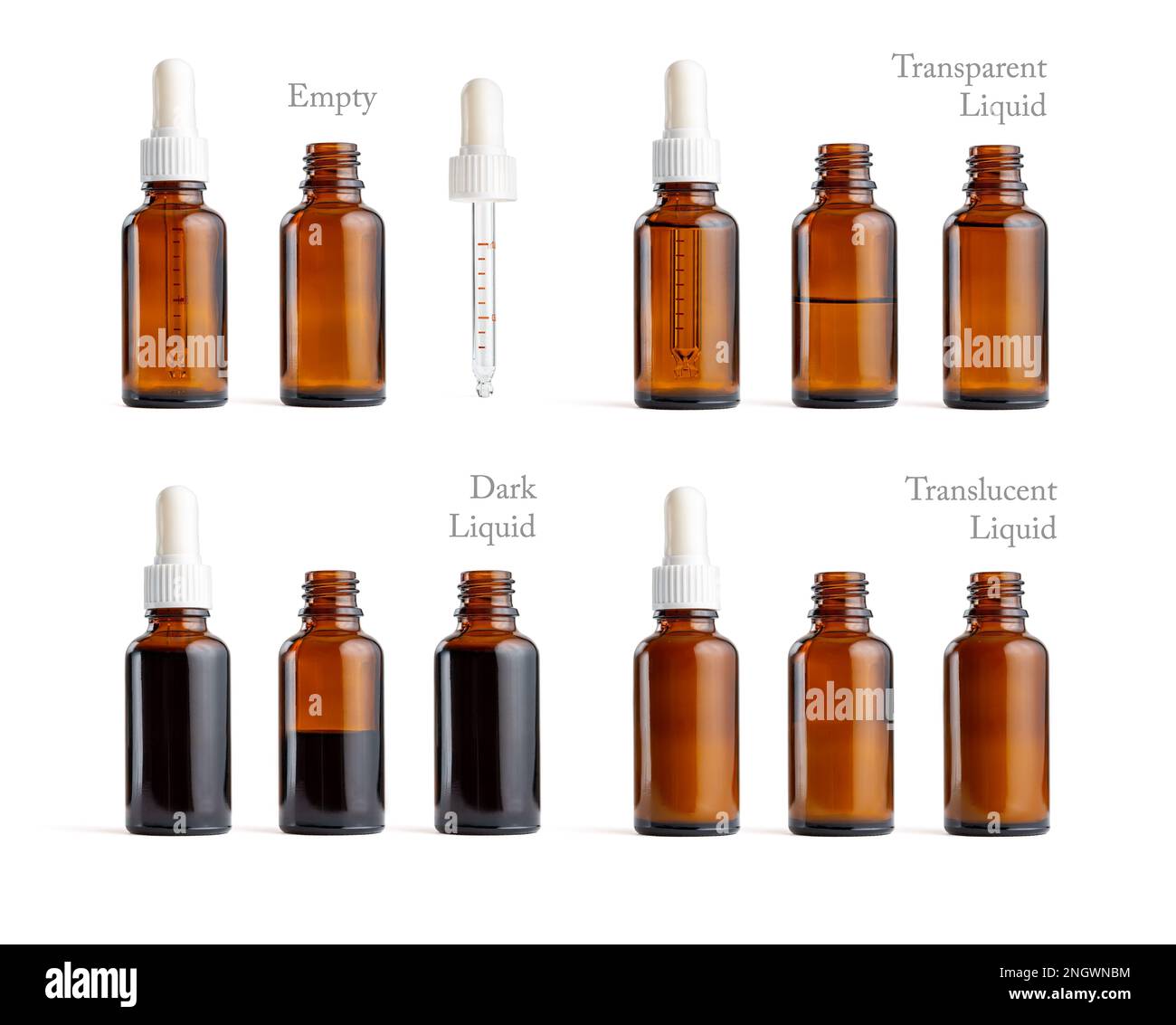 Amber Glasses with Eye Dropper Dispenser in Various Situations Open