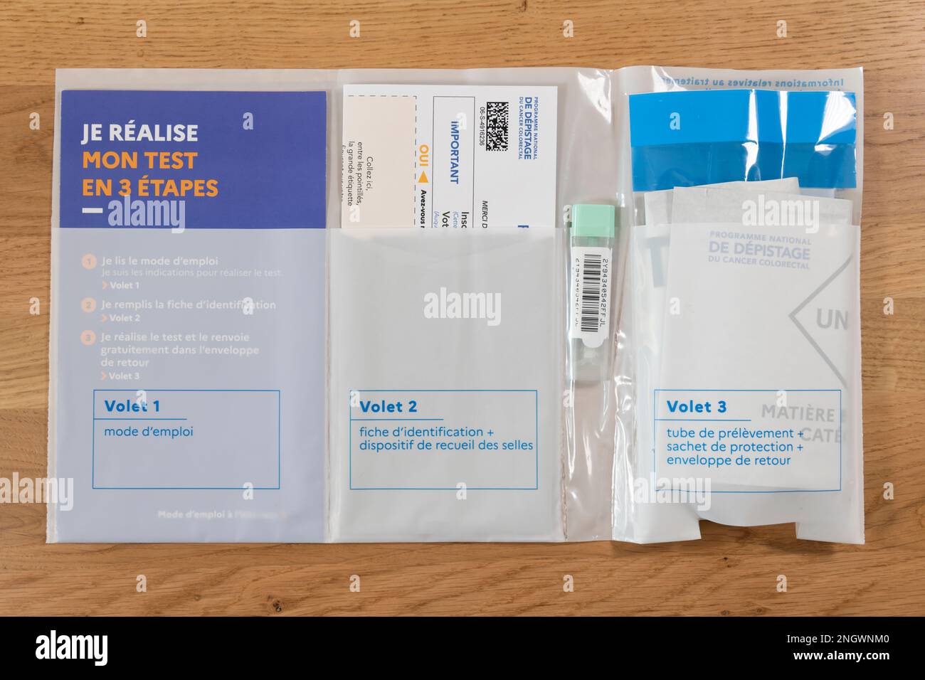 French colorectal screening kit sent to patient at home, editorial use
