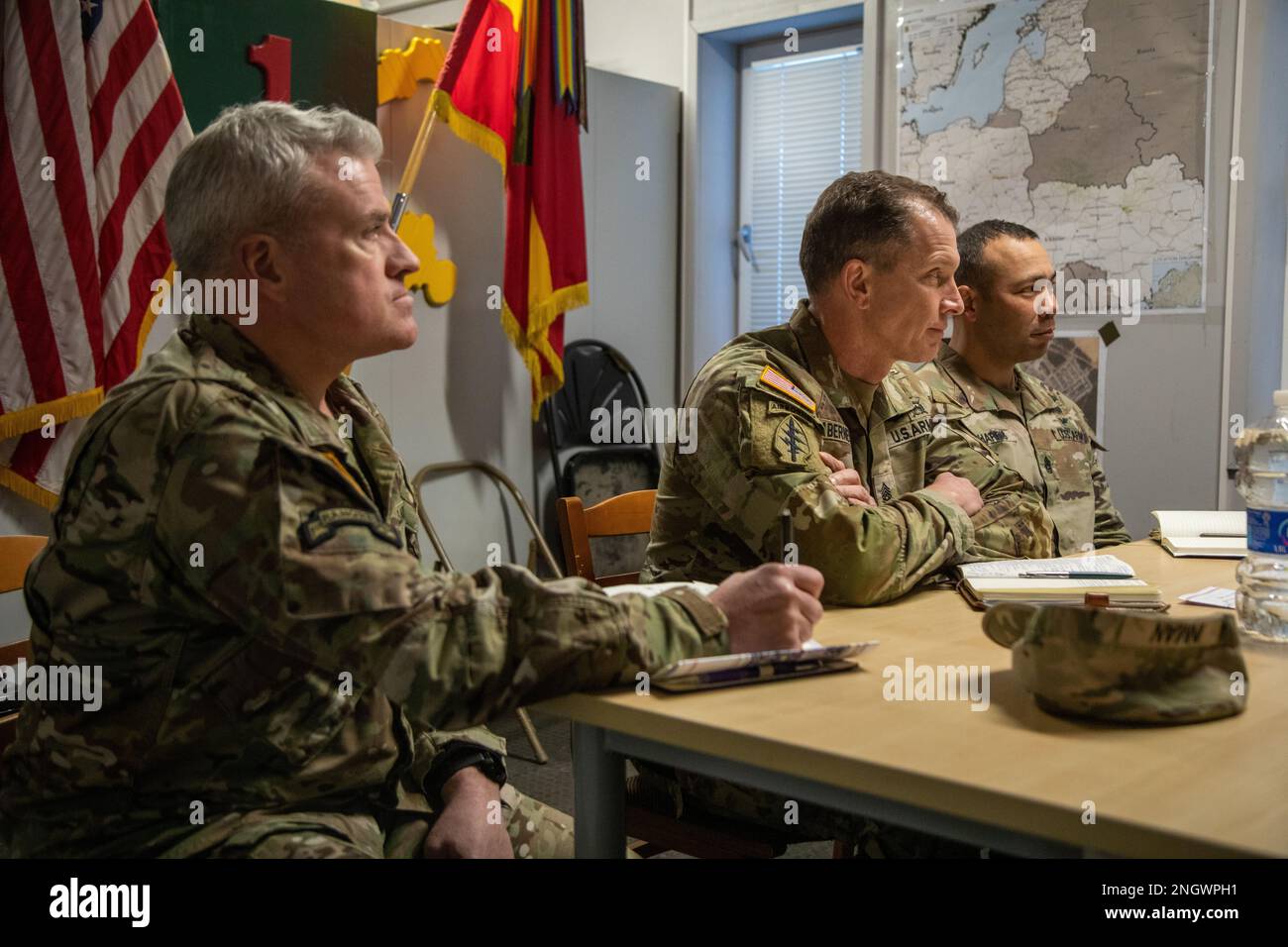 U.S. Army Command Sgt. Maj. Jeremiah E. Inman, left, command sergeant