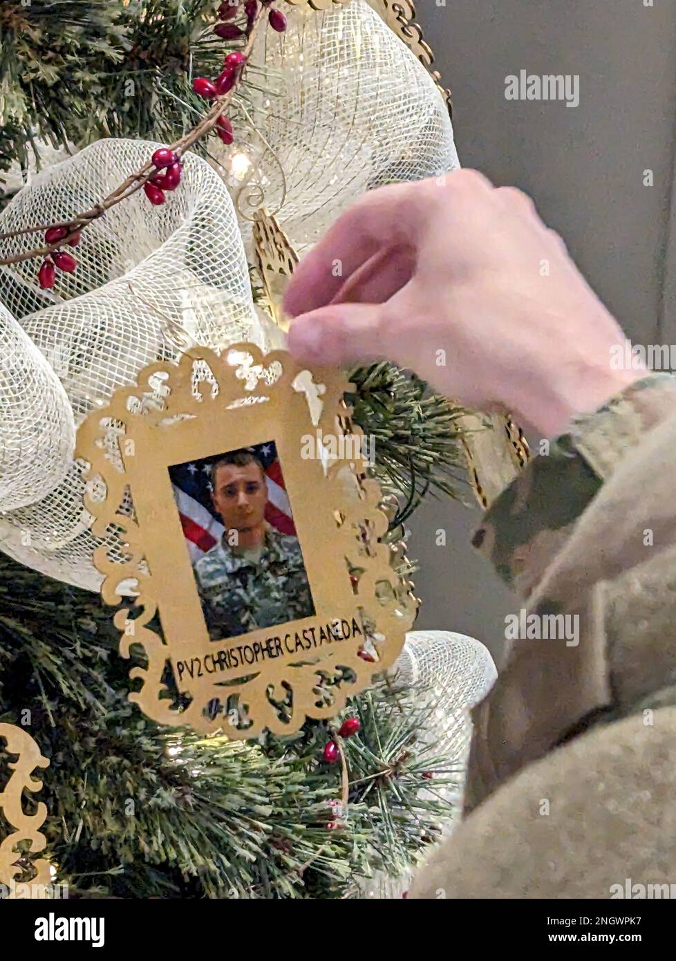 Gold Star family members decorated holiday trees with ornaments