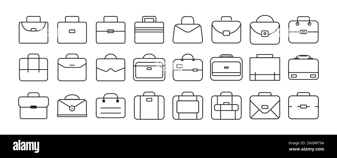 briefcase icon, office bag icon, shopping bag icon, vector line art, outline office bags Stock Vector