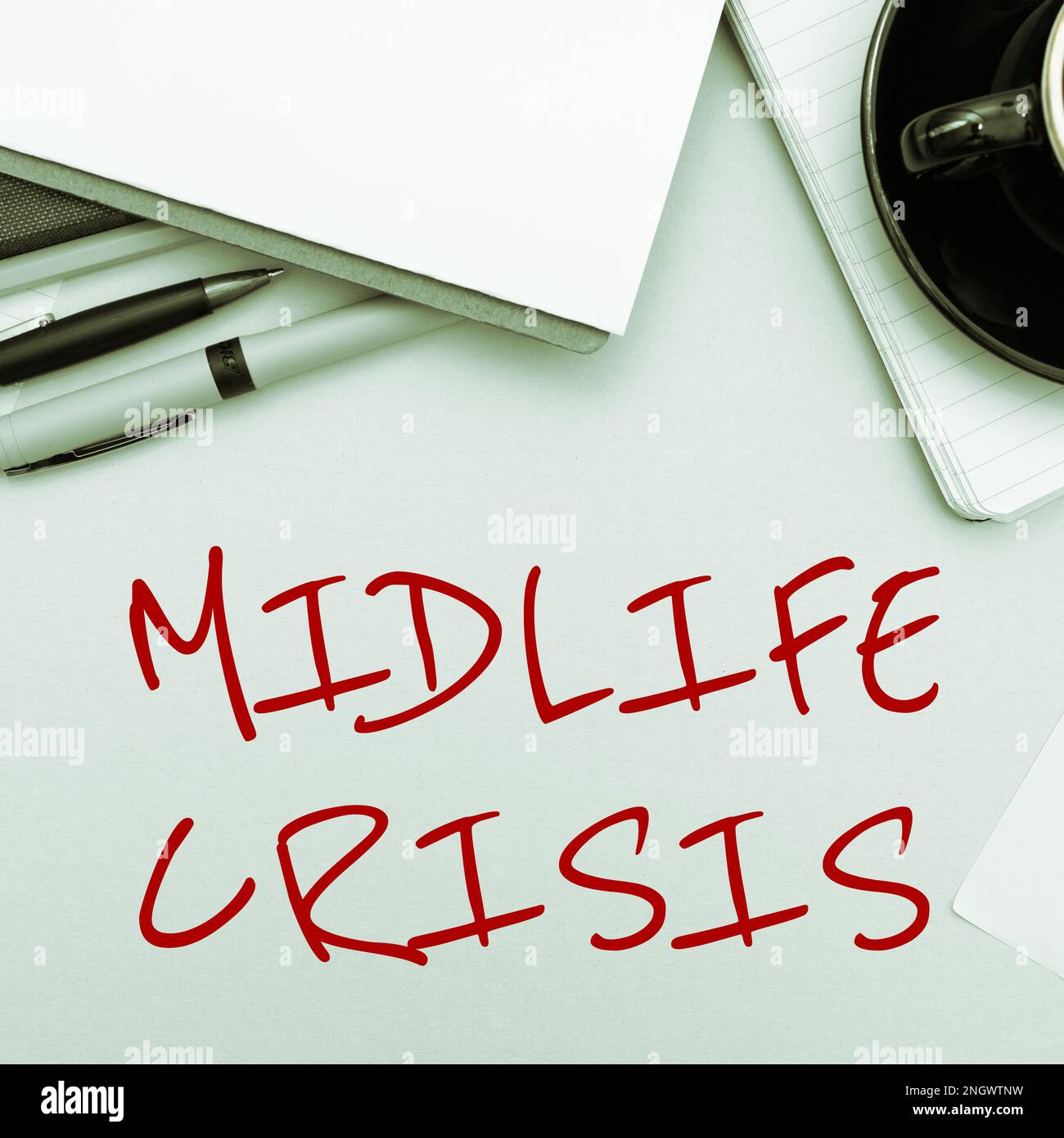 Text caption presenting Midlife Crisis. Conceptual photo Software development technique Decomposing an application Stock Photo