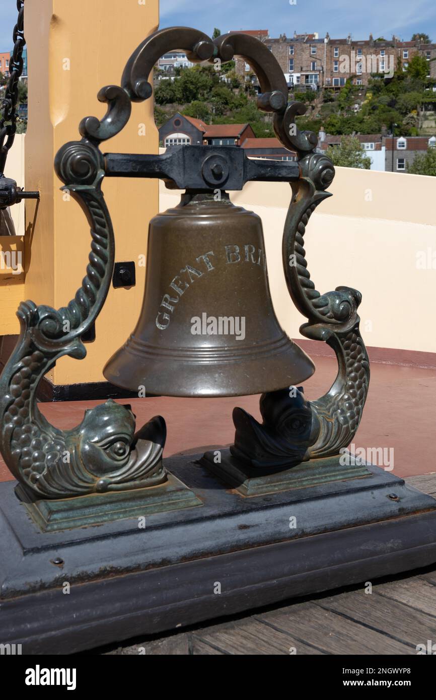BRISTOL, UK - MAY 14 : The ship's bell on the SS Great Britain in dry dock in Bristol on May 14, 2019 Stock Photo