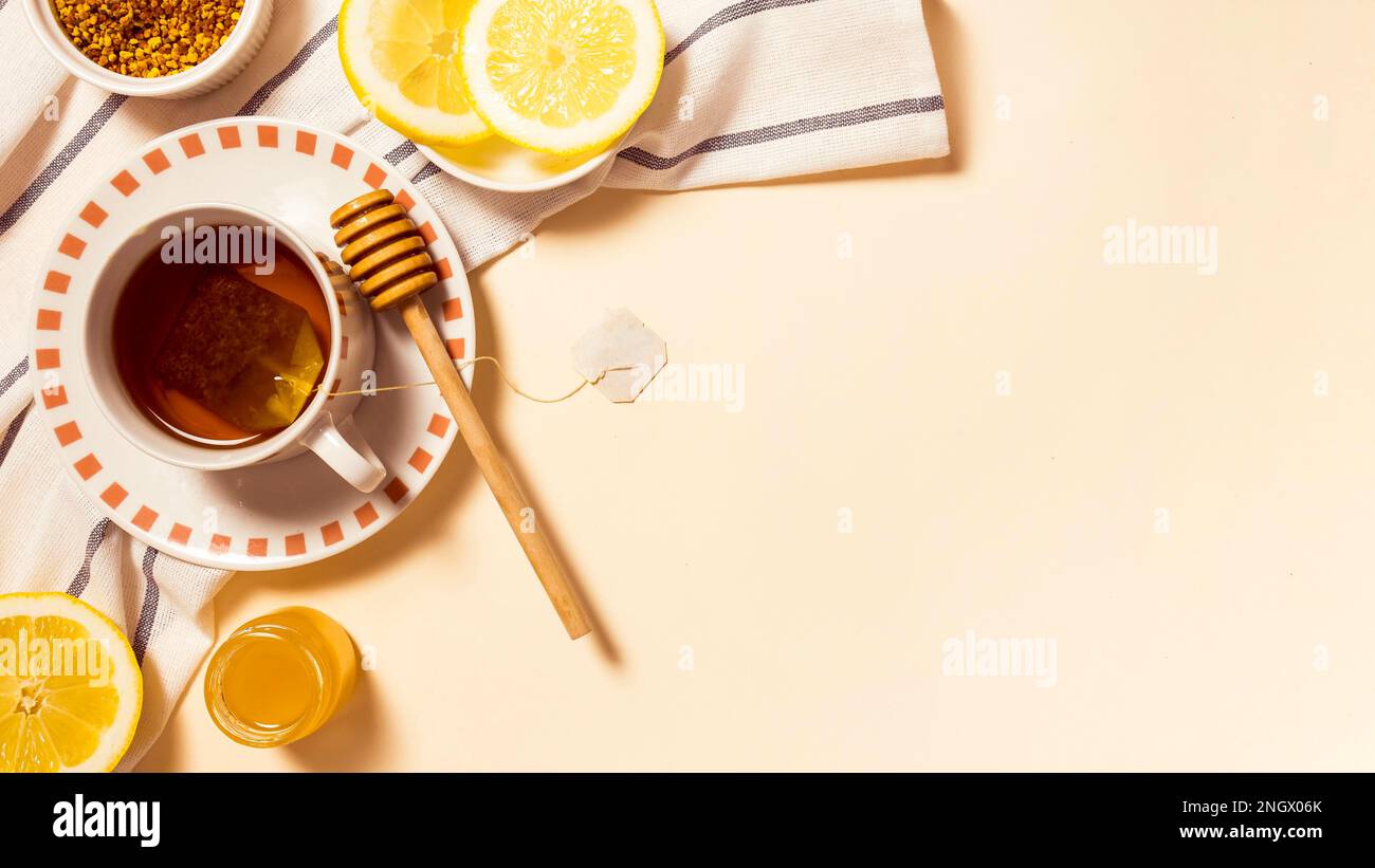 healthy breakfast with honey lemon slice Stock Photo Alamy