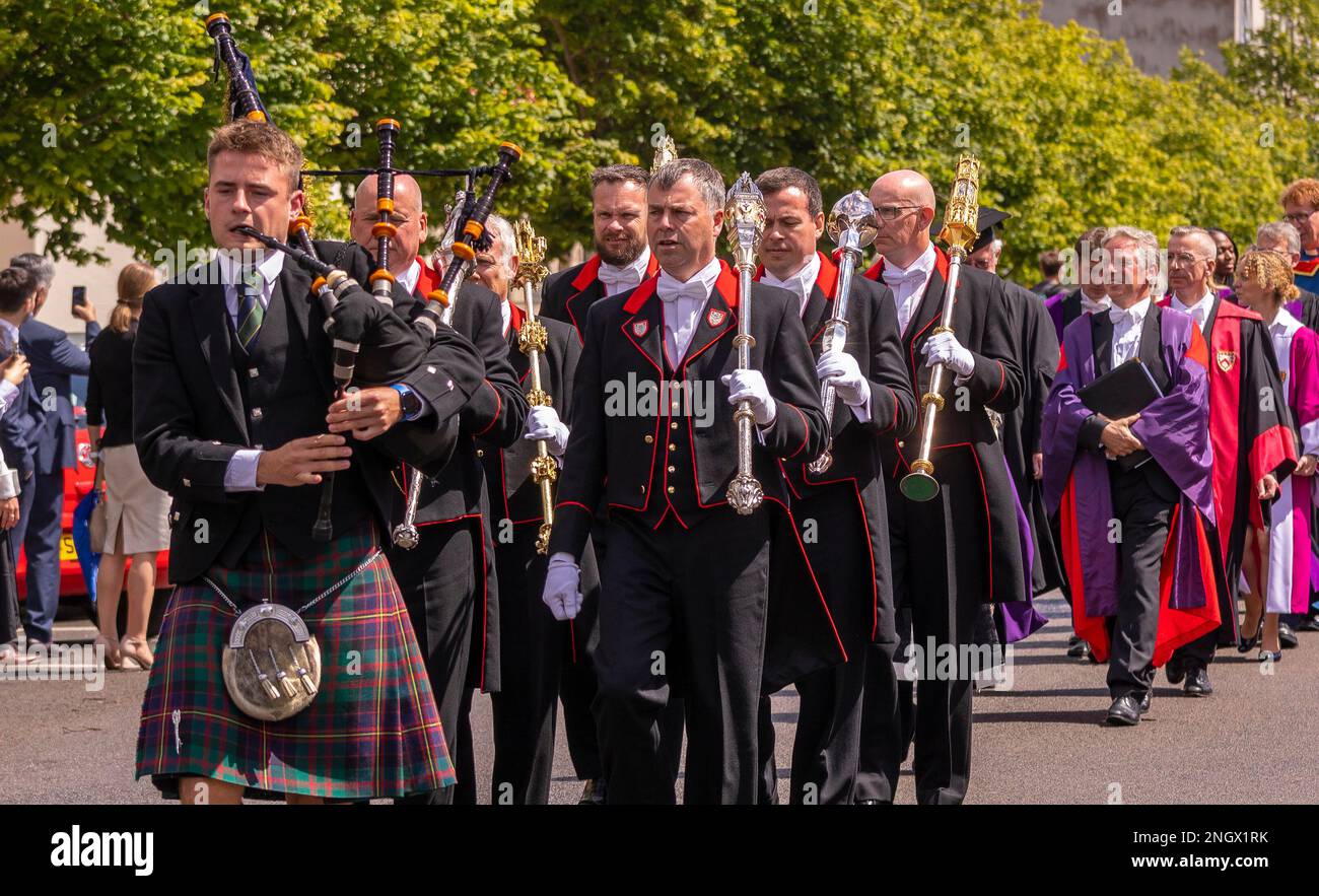 ST ANDREWS, FIFE, SCOTLAND, EUROPE Bag Piper and mace bearers, during Graduation Day