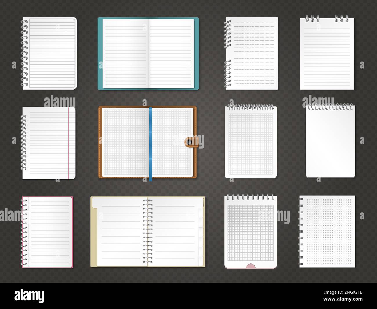 Notebook sheets. Empty daily notes realistic bind papers recent vector