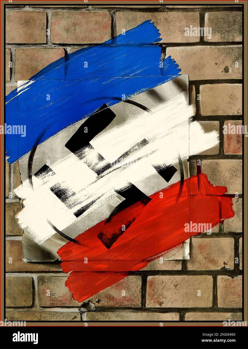 Anti-Nazi Poster with French Tricolour overpainted on Nazi Swastika WW2 Propaganda  Artist: Granger Circa: 1944 Origin:  USA  Croix Gammée circa 1944 Stock Photo
